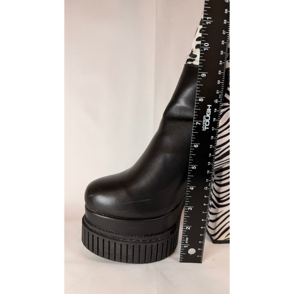 LAMODA  Patchwork Over the Knee Boots Chunky Platform Chain Detail Size 6 - Picture 13 of 16